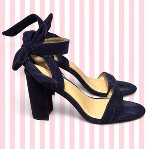 Navy Velvet Tie-Ankle Block Heel Sandals - Women
